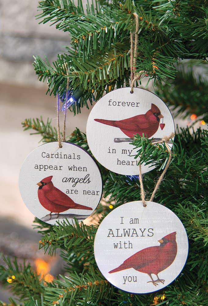 Cardinal Sentiment Round Christmas Ornament, 3 Assorted