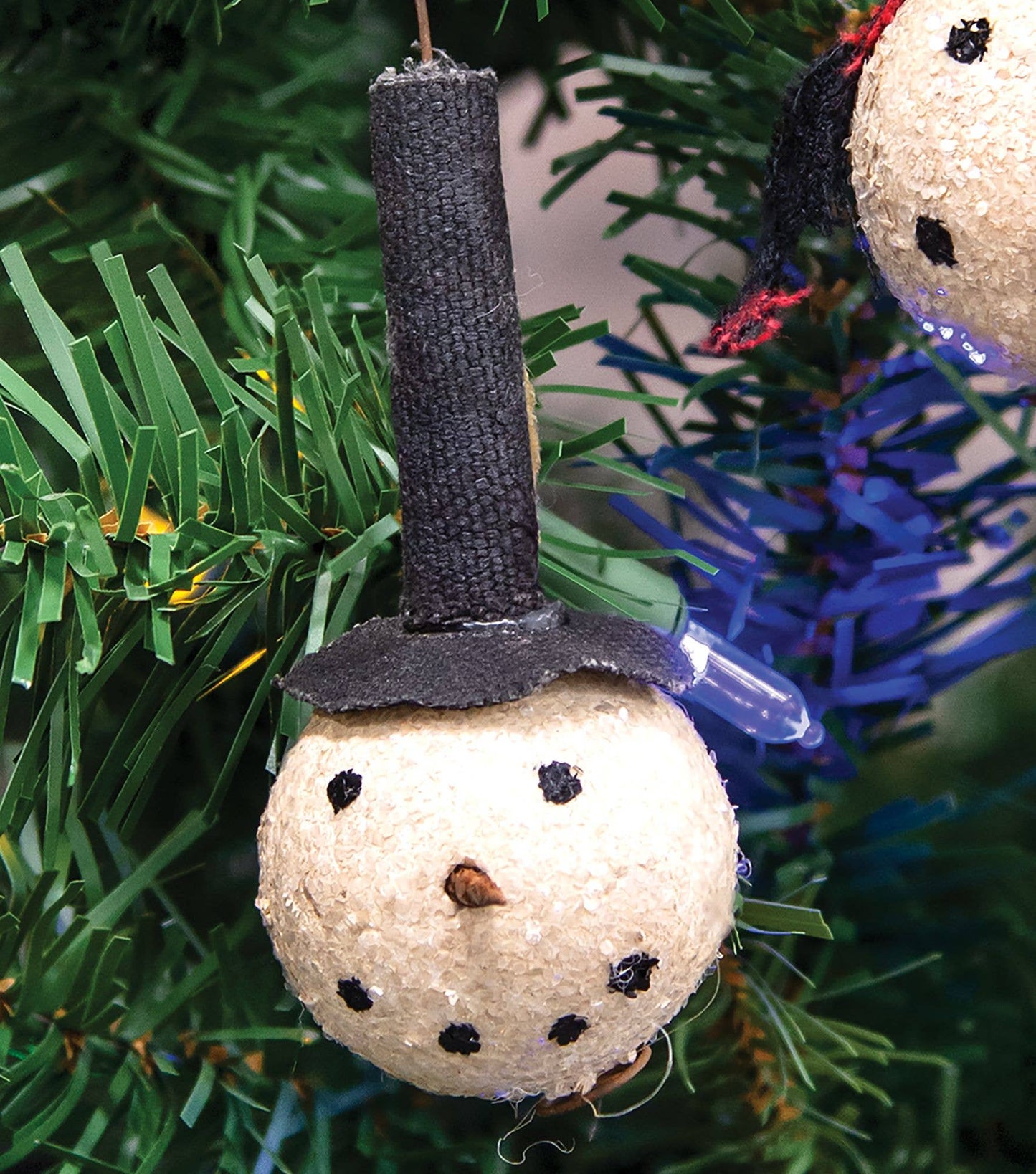 Primitive Top Hat Snowman Head Ornament
