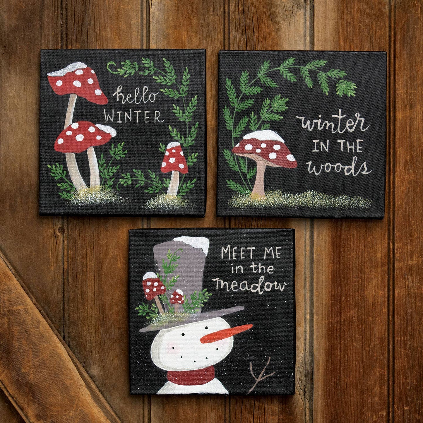 Snowy Winter Mushroom Canvas - 3 Asstd.