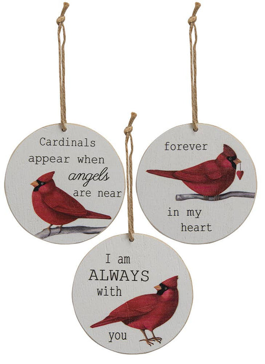 Cardinal Sentiment Round Christmas Ornament, 3 Assorted